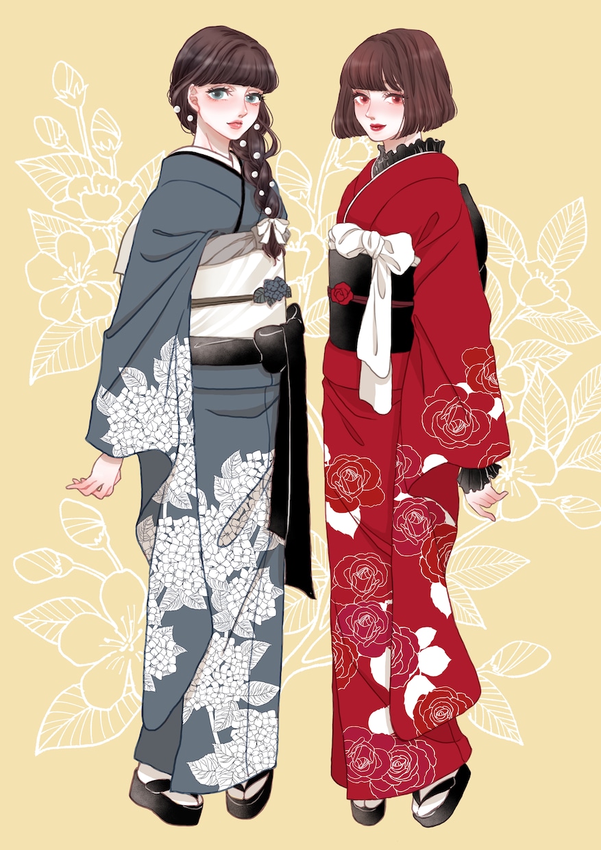 商用OK！レトロな和風のイラストを制作いたします 着物や浴衣、和服のイラストでおしゃれな雰囲気に！ イメージ3