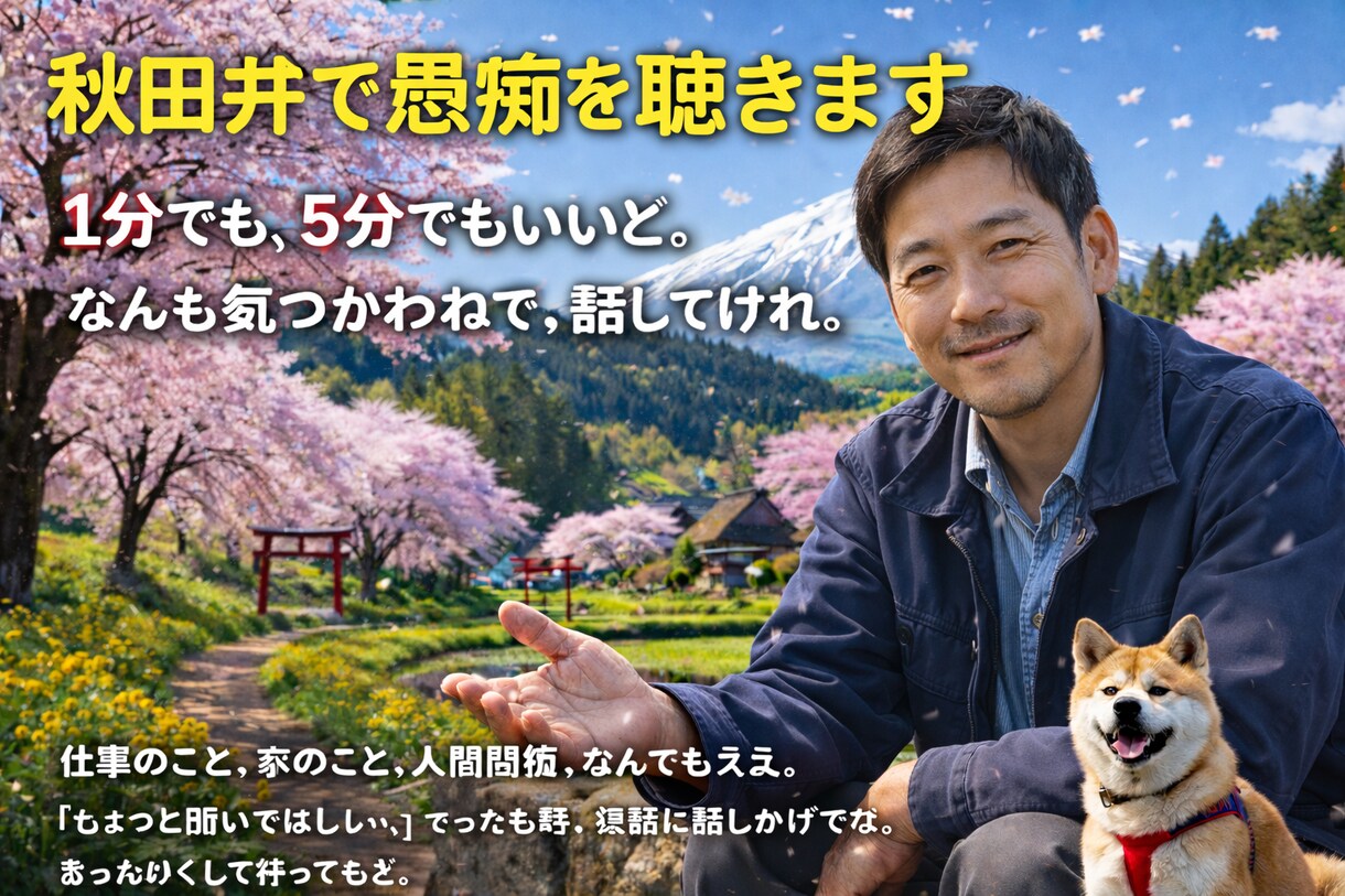 落ち着いた男性が秋田弁で愚痴聞ぎます 優しく丁寧に対応いたしますね！ イメージ1