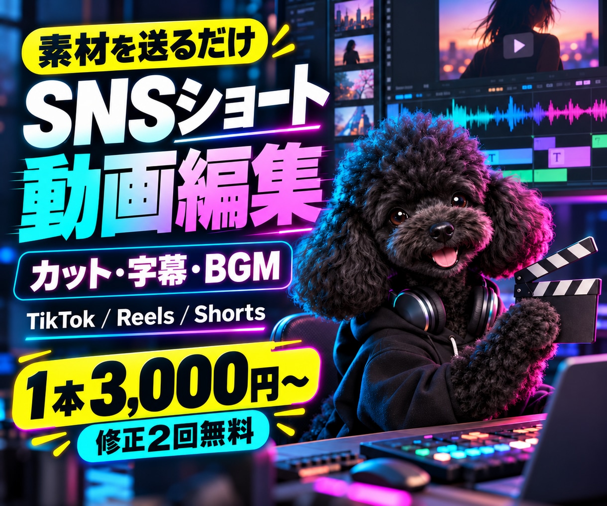 素材を送るだけ！SNSショート動画を編集します カット・字幕・BGMまで、見やすくテンポよく仕上げます イメージ1