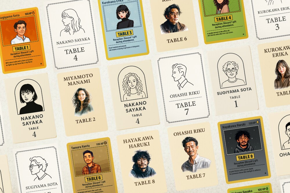 まずは似顔絵席札10名まで1万円で対応します 10名まで一律1万円。4デザイン選択可 イメージ1