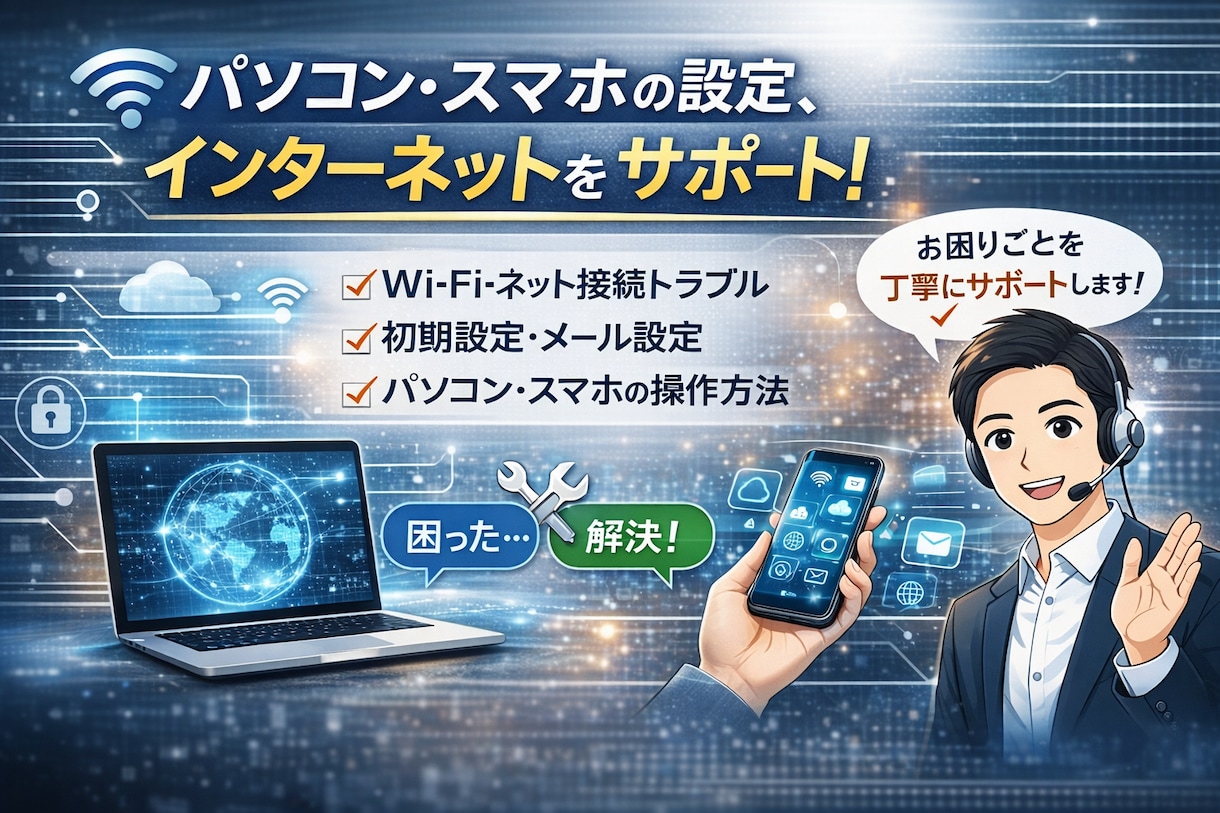 Wi-Fi設定をサポートします Wi-Fi、パソコン、スマホの設定等お悩み解決します！ イメージ1