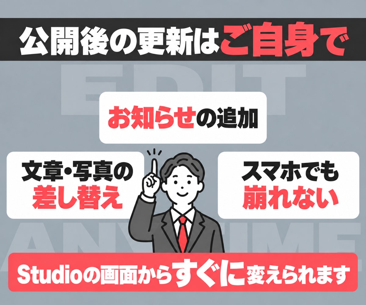 自社で更新できるHPをStudioで作ります Studio Experts加盟｜4ページ・スマホ対応込み イメージ2