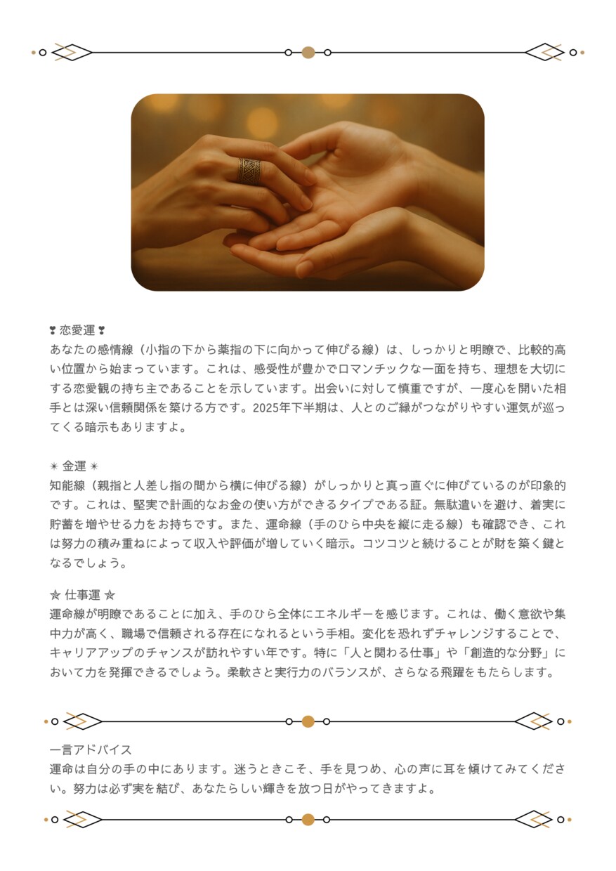 癒されるAI手相占い・未来へのヒントをお伝えします 自分を労わる大人のためのAI手相占い イメージ3