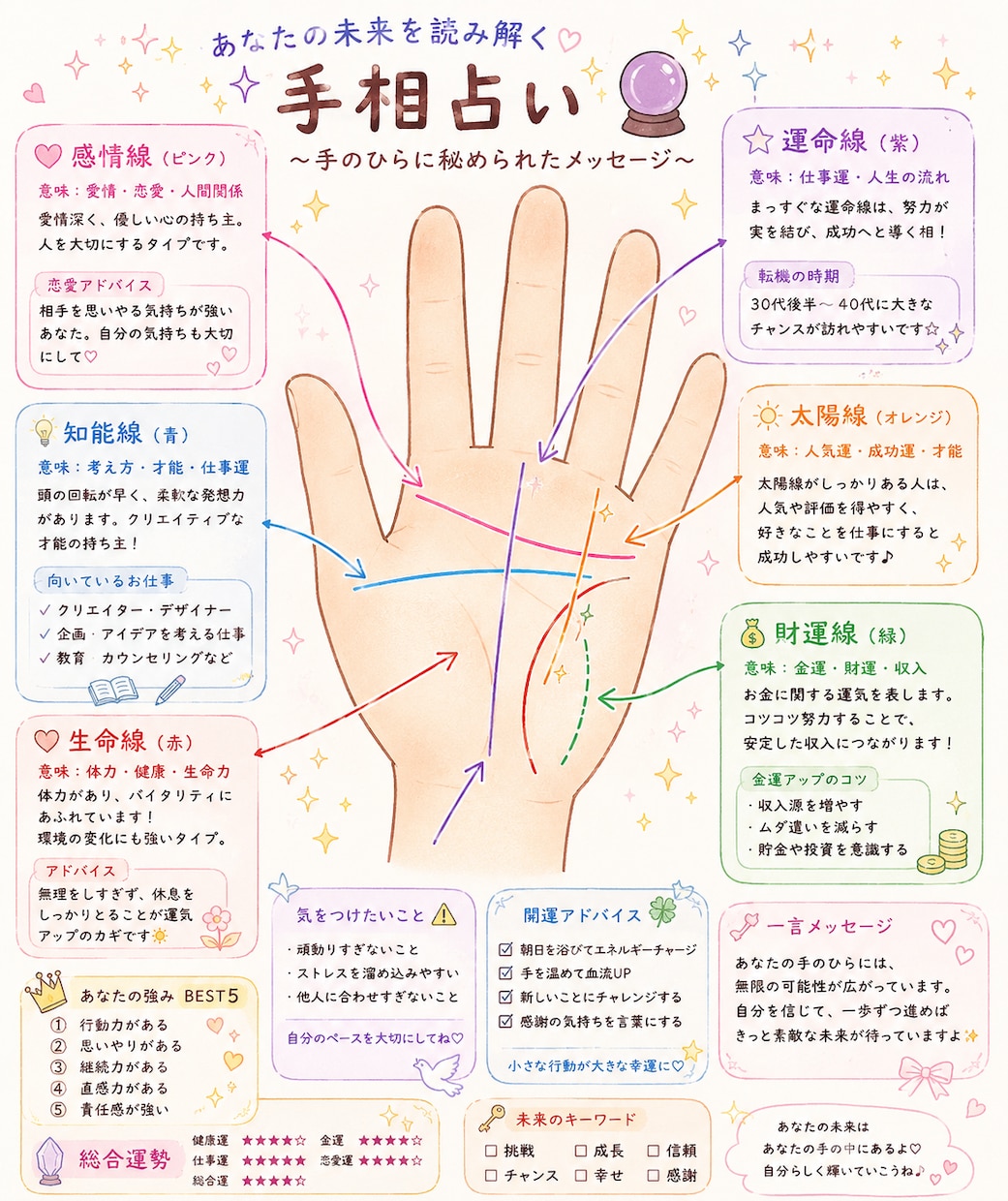 あなたの手相をプロ目線で丁寧に鑑定します あなた自身が持つ個性や可能性が表れていると言われています イメージ2
