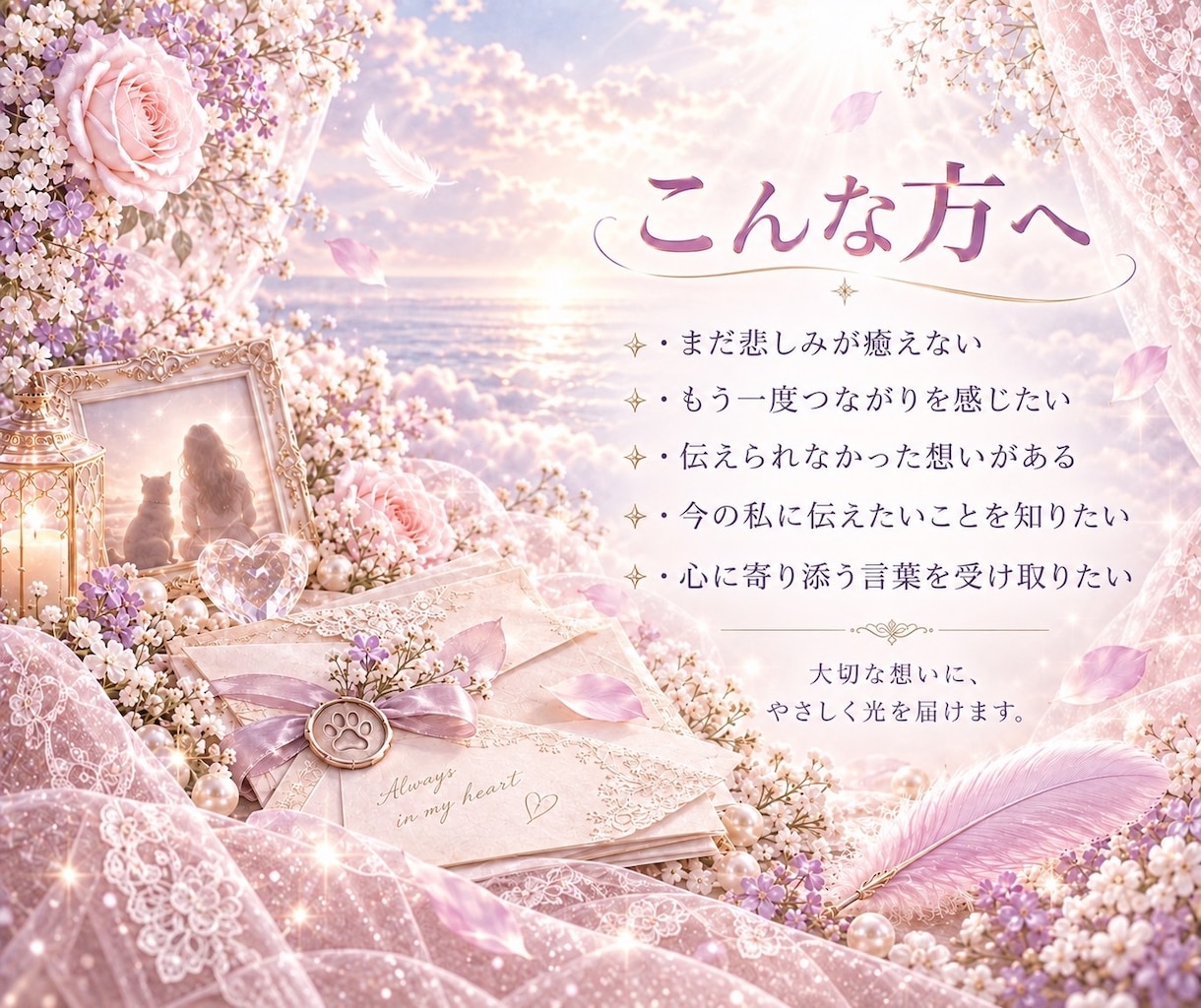 亡くなった方からあなたへの想いを手紙でお伝えします 大切なあの方の想いを、心に寄り添う言葉でお届けします イメージ5