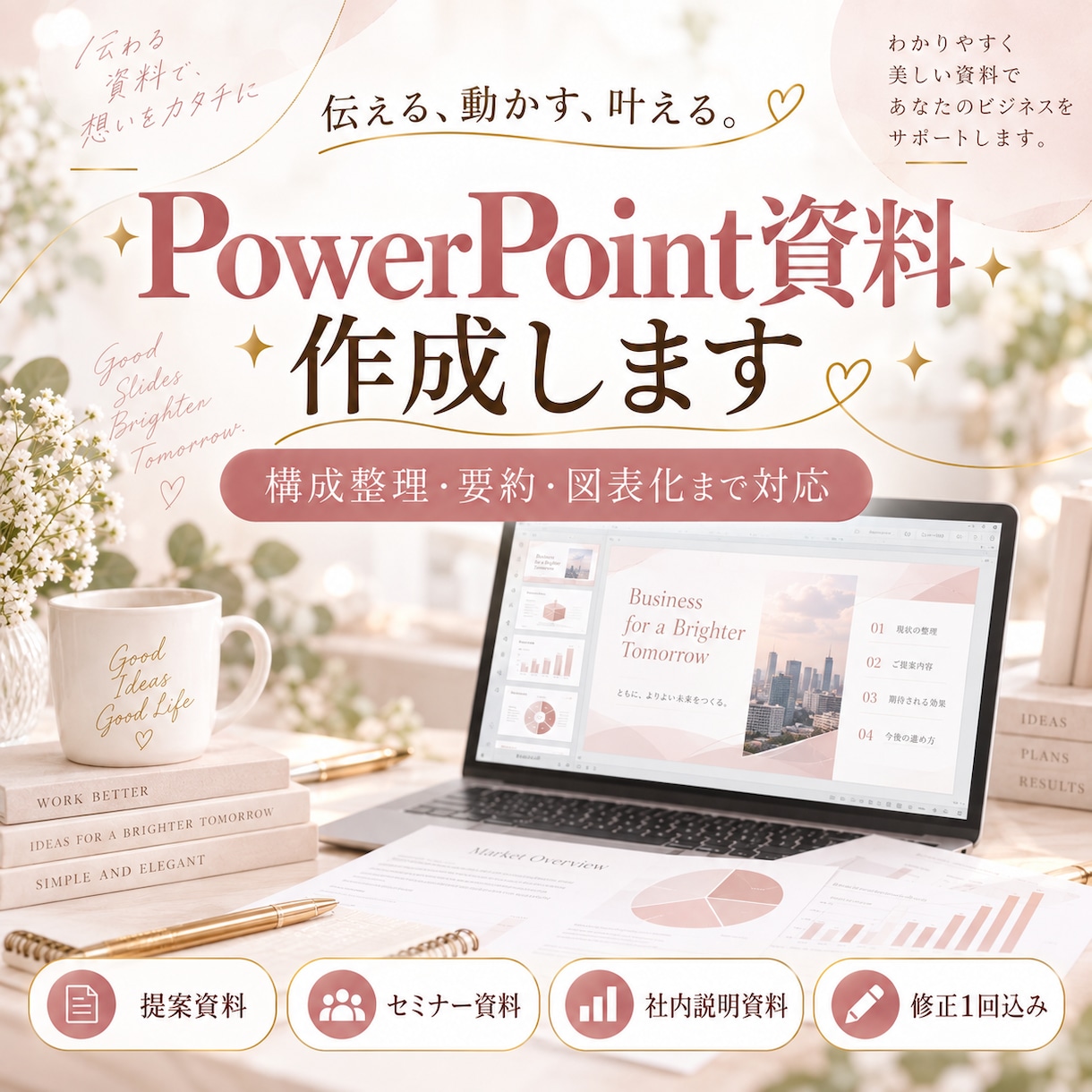 PowerPoint・提案資料を見やすく作成します 構成整理・要約・図表化までまとめて対応 イメージ1