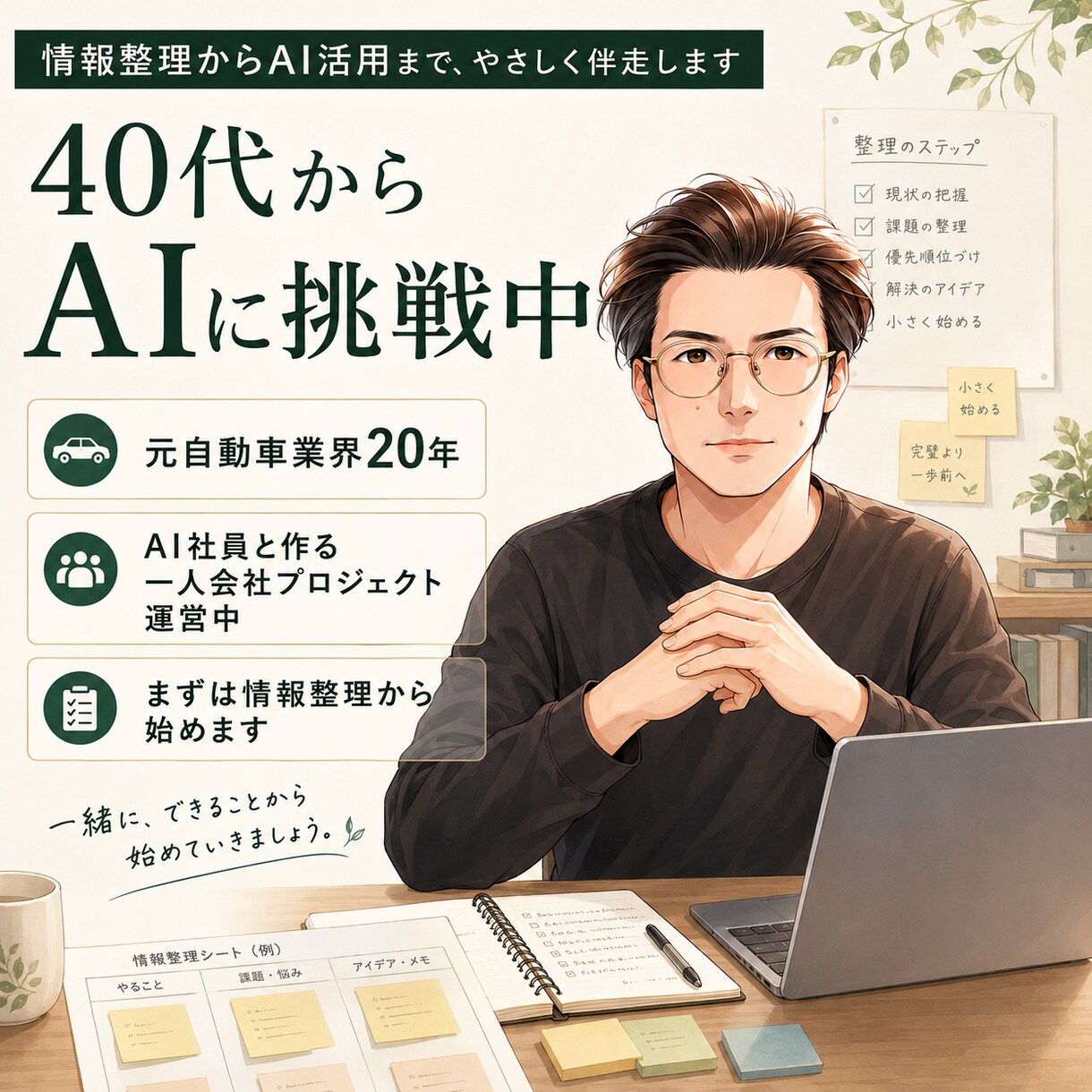 AI副業の最初の一歩を整理します 経験・強み・発信テーマを一緒に整理します イメージ3
