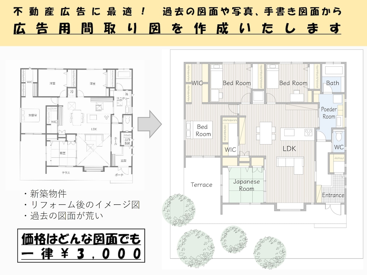 間取り図を作成します 不動産広告におすすめ！建築系大学院生が最短格安でお届けします イメージ1