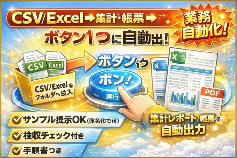 Excel/CSVデータ整理・集計を自動化します 毎月使えるテンプレで納品します イメージ1