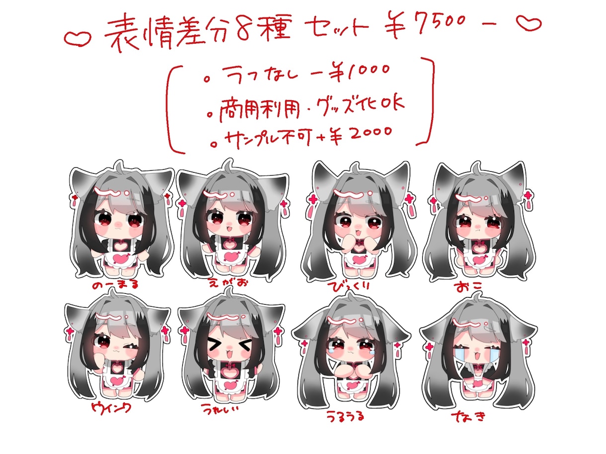 2頭身デフォルメ表情差分8種セットをお描きします もちもちかわいいちびキャラを安く沢山制作します イメージ1