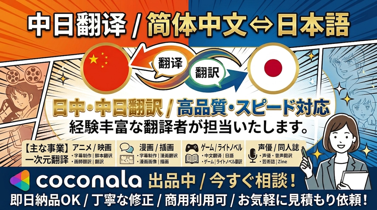 アニメ・漫画の日中翻訳を丁寧に作成します アニメ・漫画が大好きな中国人、言葉のニュアンスを再現します イメージ1