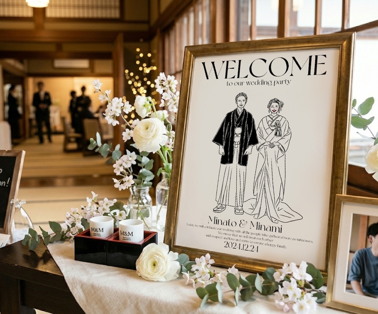 オシャレなウェルカムボード線画イラスト作成します \オシャレ花嫁に人気/シンプルで上品な似顔絵線画イラスト イメージ3