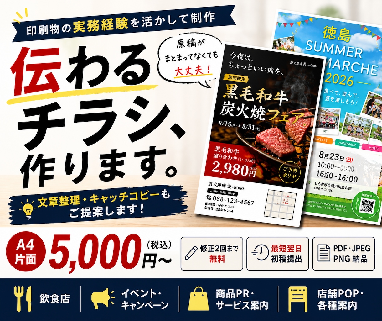 印刷実務経験を活かし伝わるチラシ・POPを作ります 原稿まとまってなくてもOK｜文章整理・キャッチコピーから対応 イメージ1