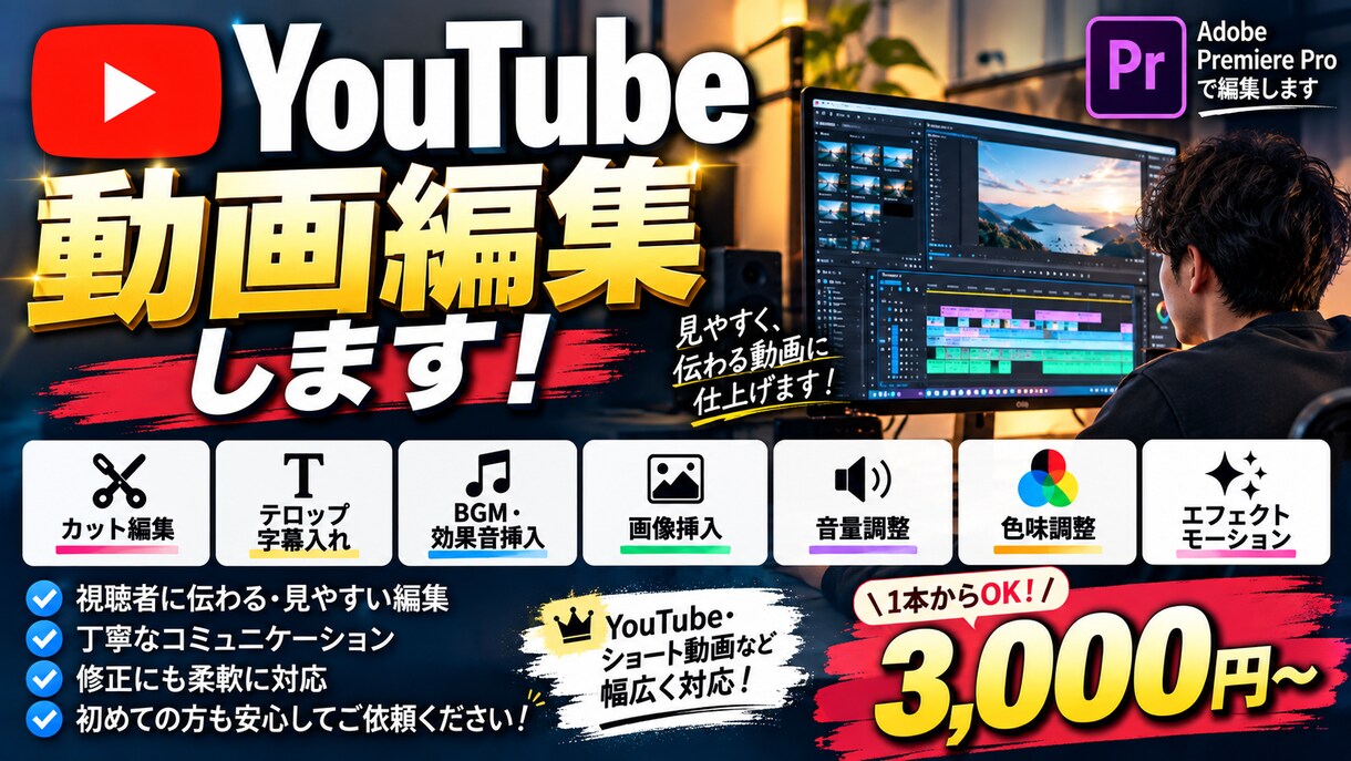 YouTube動画を丁寧に編集します カット・テロップ・BGM・SEまで対応 イメージ1