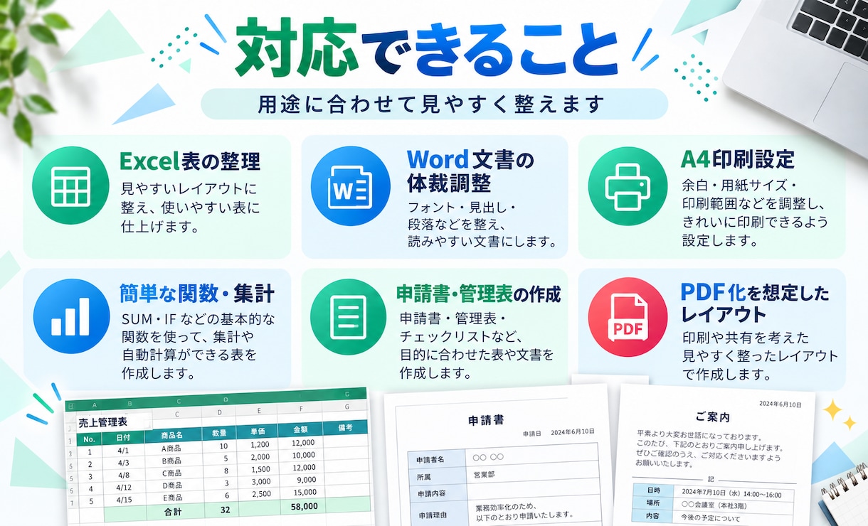 Excel・Word資料を見やすくきれいに整えます 崩れた資料を見やすく使いやすく整えます イメージ2