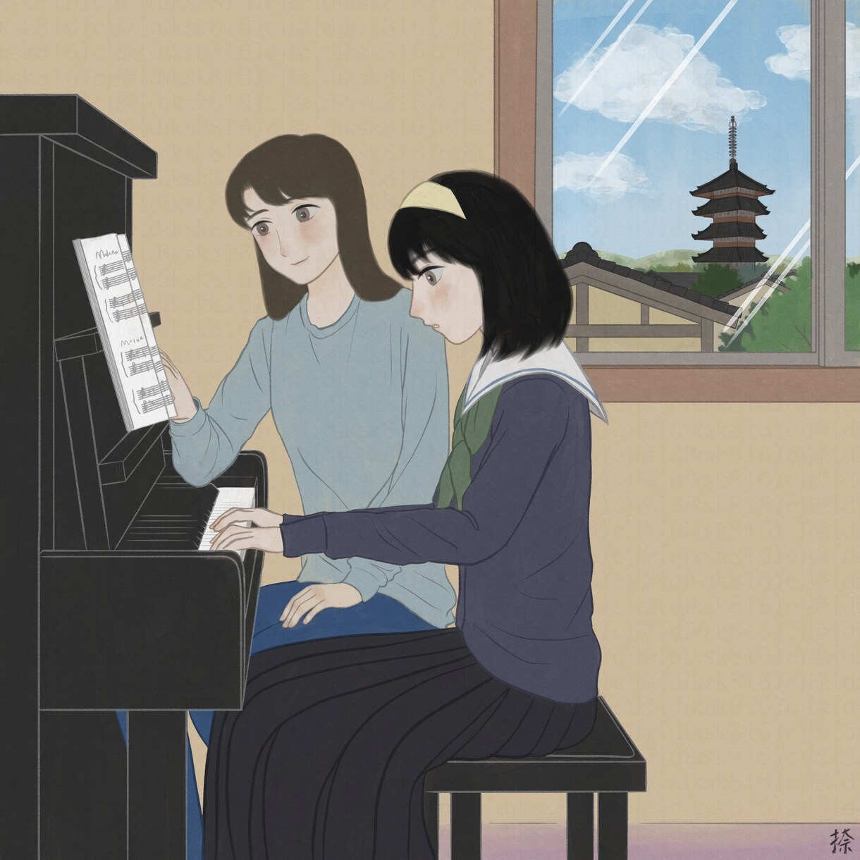 優しく落ち着いた雰囲気の一枚絵描きます 水彩画・日本画風で落ち着きのある、懐かしいあたたかみのある絵 イメージ8