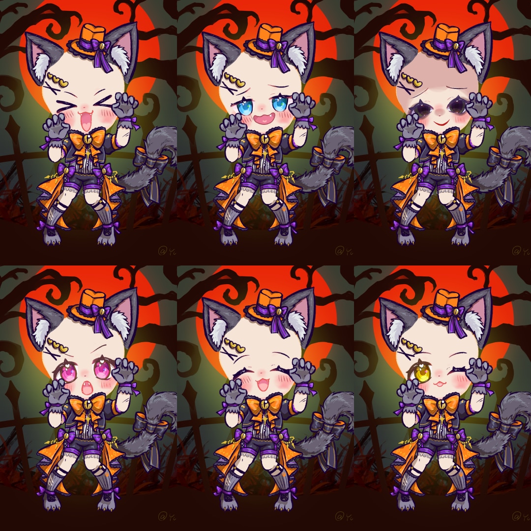 黒猫ゴシック衣装セミオーダーSDイラスト描きます 瞳の色・髪型を自由指定！ハロウィン向けの可愛いミニキャラ♪ イメージ7