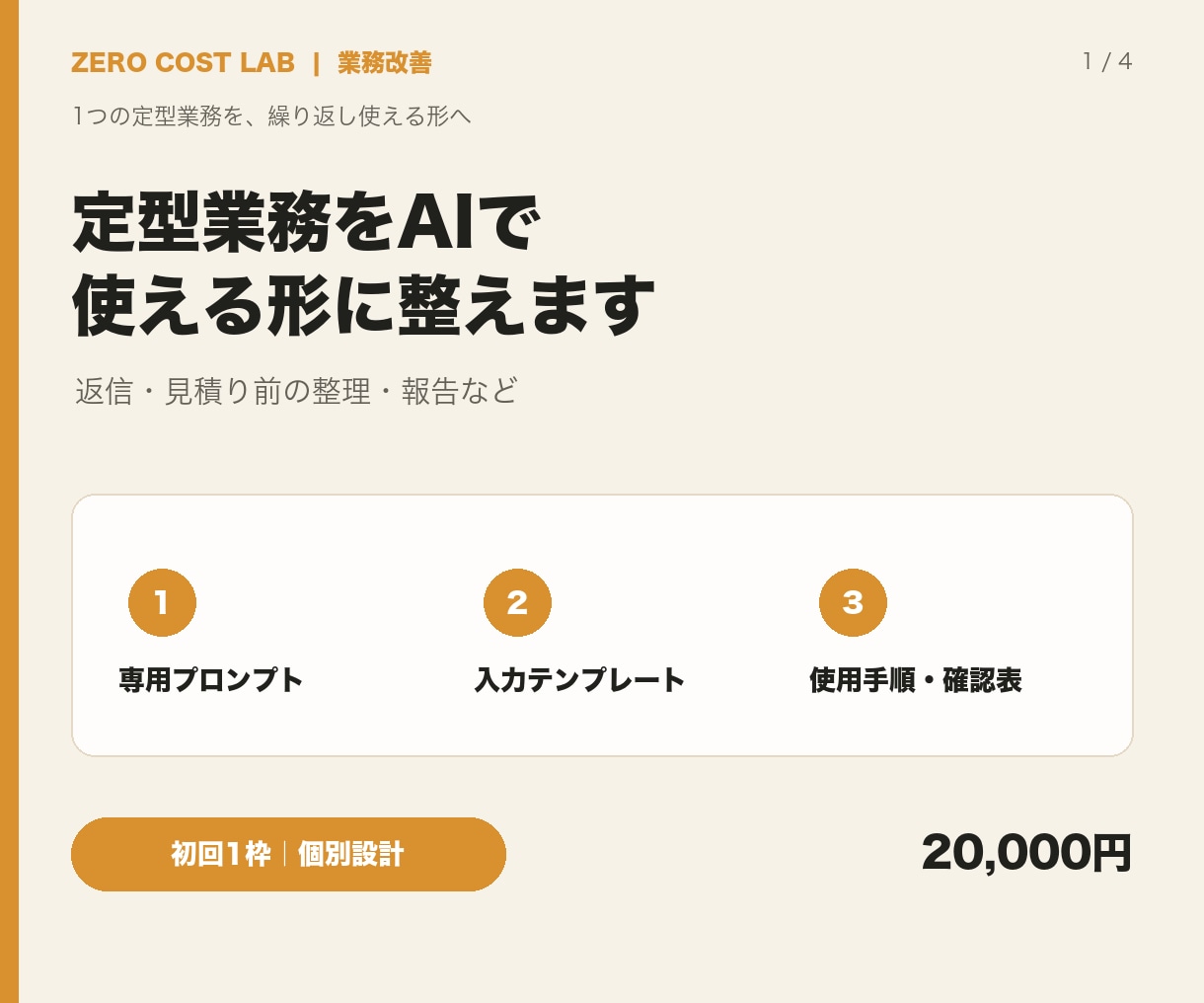 定型業務をAIで使える形に整えます 返信・見積り・報告のプロンプトと手順を個別設計 イメージ1