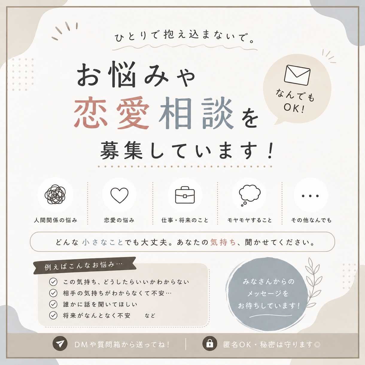 あなたのお話を聞きます 恋愛でも職場の愚痴でも身の回りにわ話せない話聞きます イメージ1