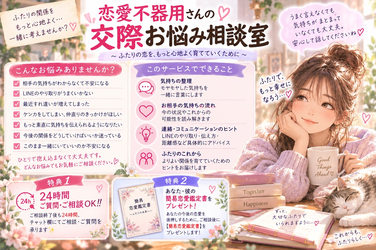 大好きな恋人のお悩みをまるっとくるっとお聞きします 「どうしよう…」と悩んでいる恋愛のお悩み一緒に考えませんか？ イメージ2