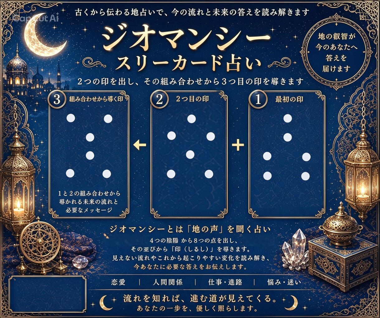 ジオマンシー3枚引き！今とこれからを読み解きます 今の状況・流れ・必要な行動をやさしく読み解きます イメージ2