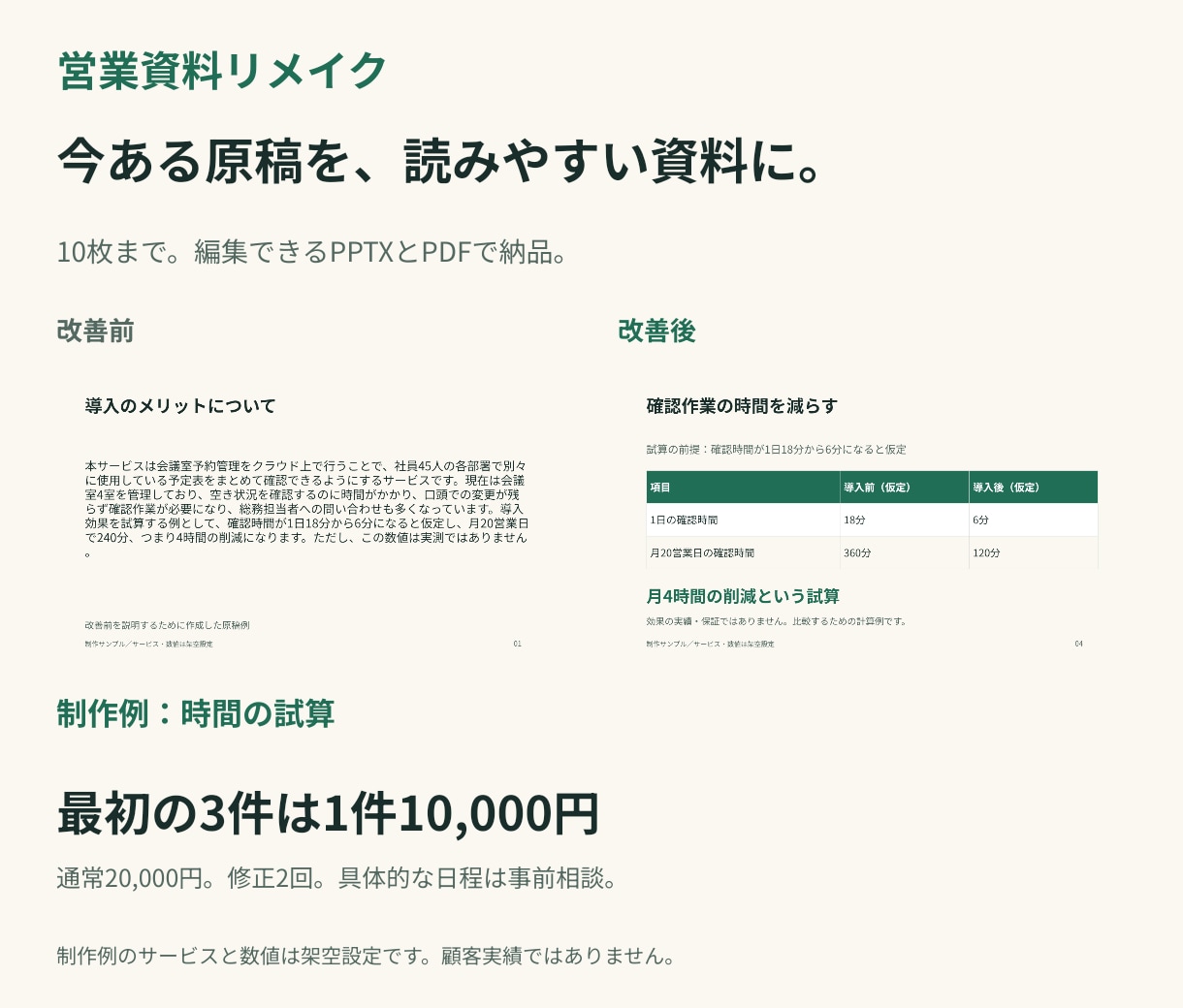 営業資料10枚を読みやすくリメイクします 原稿支給で文章と見た目を整理。編集できるPPTX＋PDF イメージ1