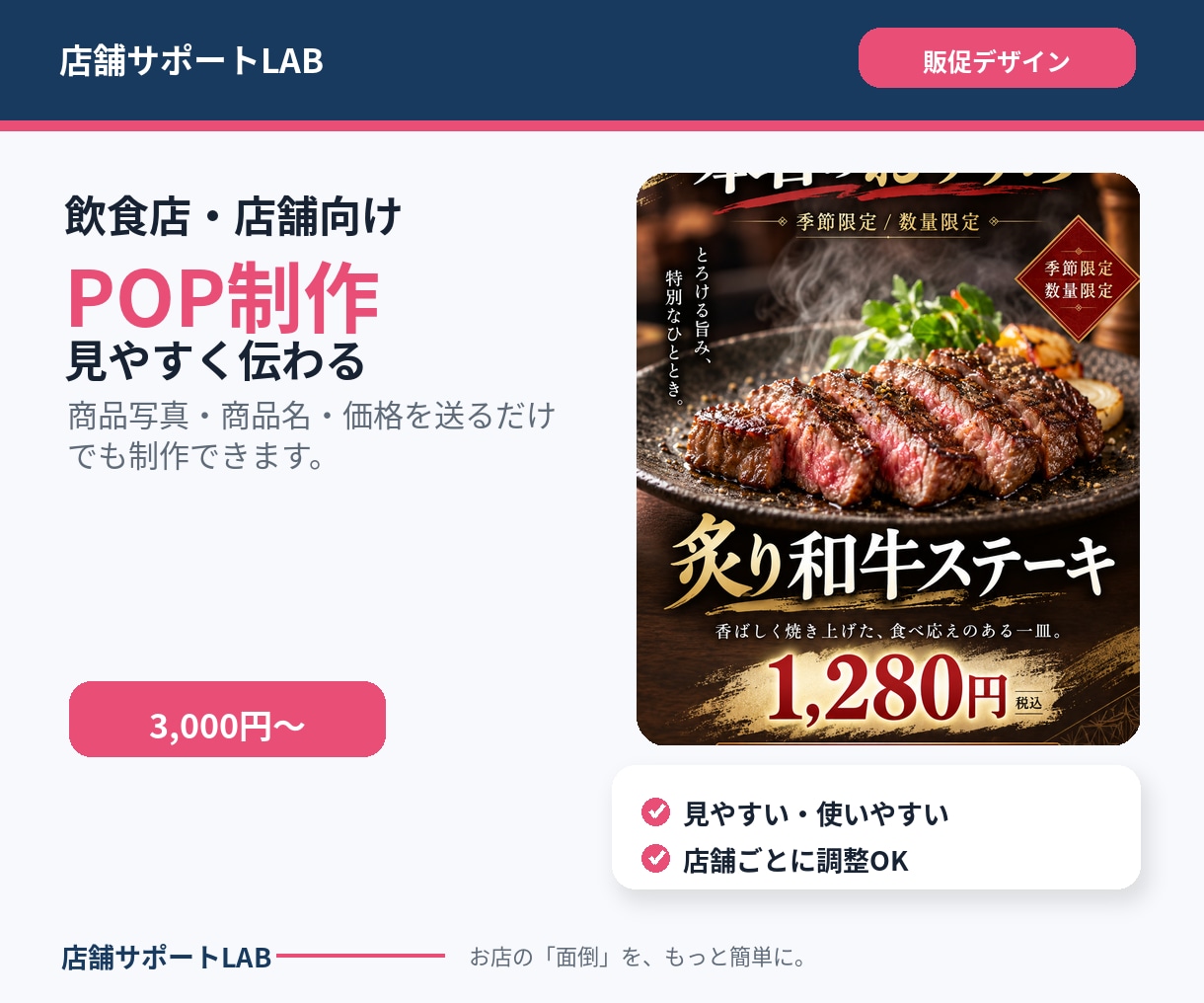 飲食店・店舗向けの見やすいPOPを作りますます 商品写真と価格を送るだけでも制作できます イメージ1