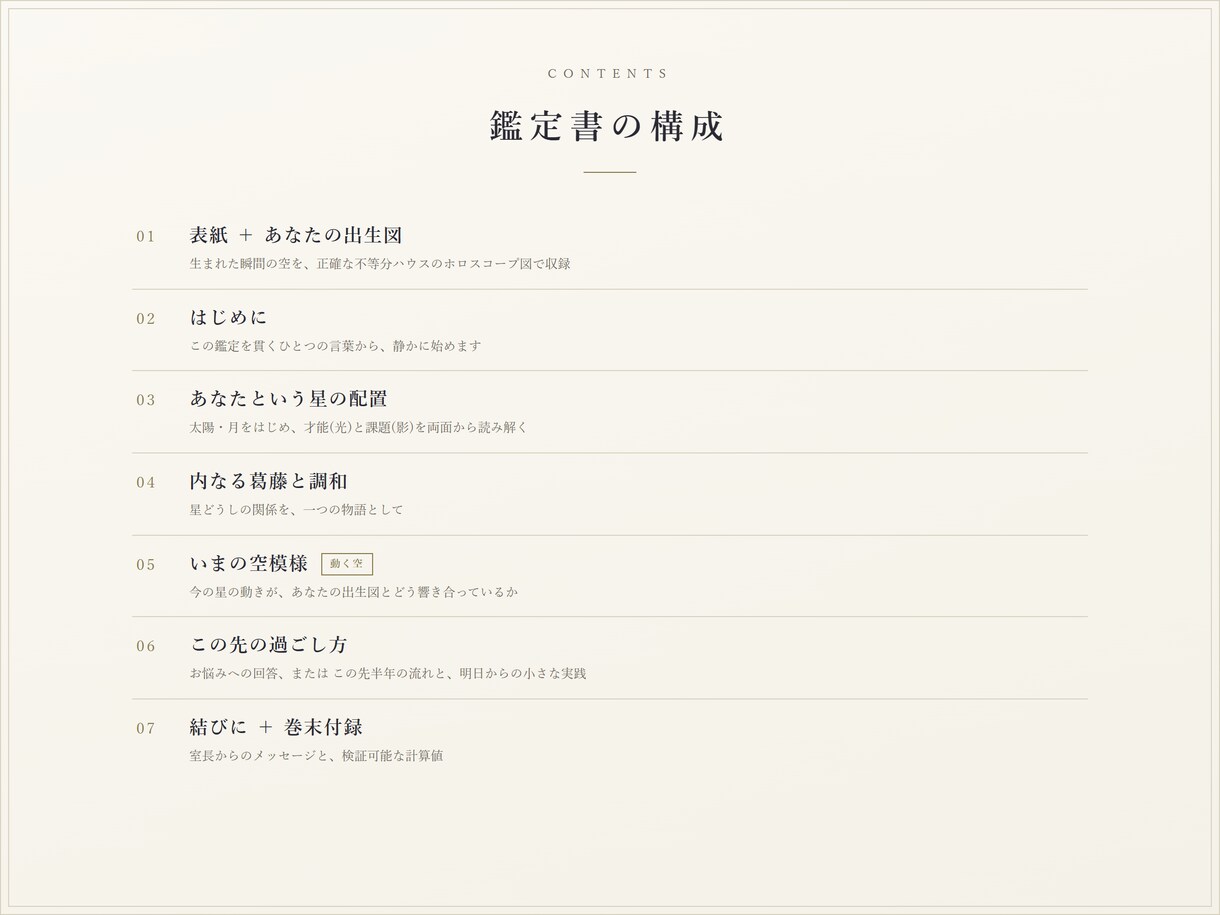 西洋占星術｜出生図の鑑定書を24時間で届けます 専門用語ゼロのA4・10ページ。ネイタルチャート完全読解 イメージ3