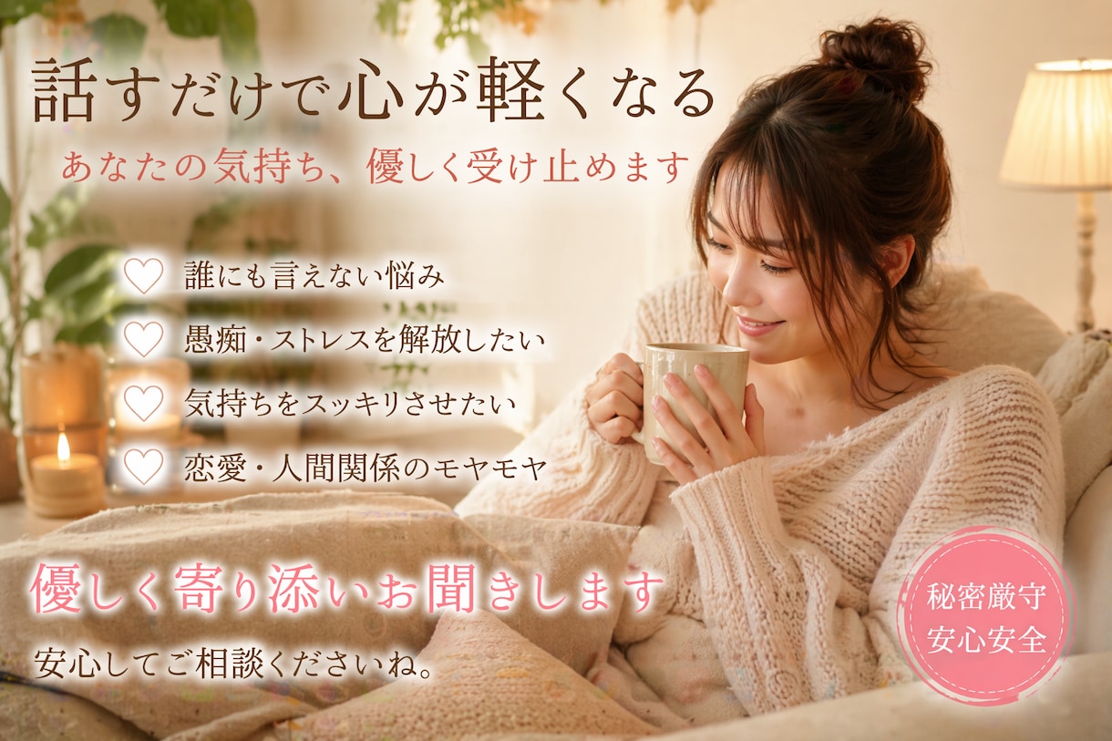 優しく愚痴聞きします｜秘密厳守ます 否定せず優しくお話お聞きします イメージ1