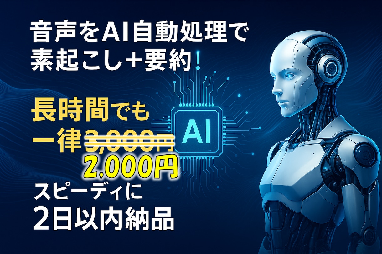 長時間音声もAI要約で2日以内に納品します 一律2000円！音声をAIで素起こし＋要約を2日で納品 イメージ1