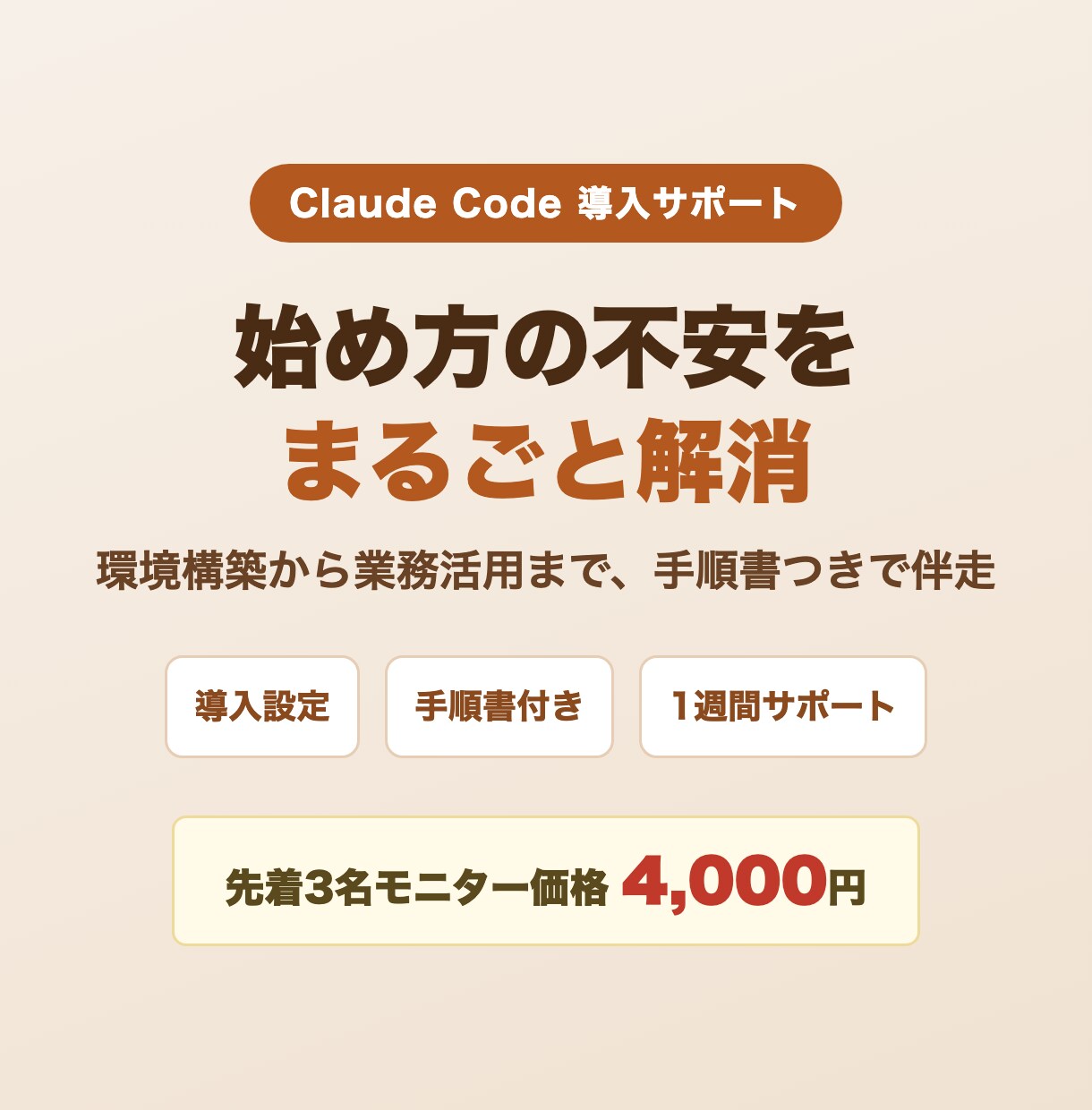 Claude Codeの導入・活用を支援します 先着3名モニター価格｜つまずかない導入と活用実践 イメージ1