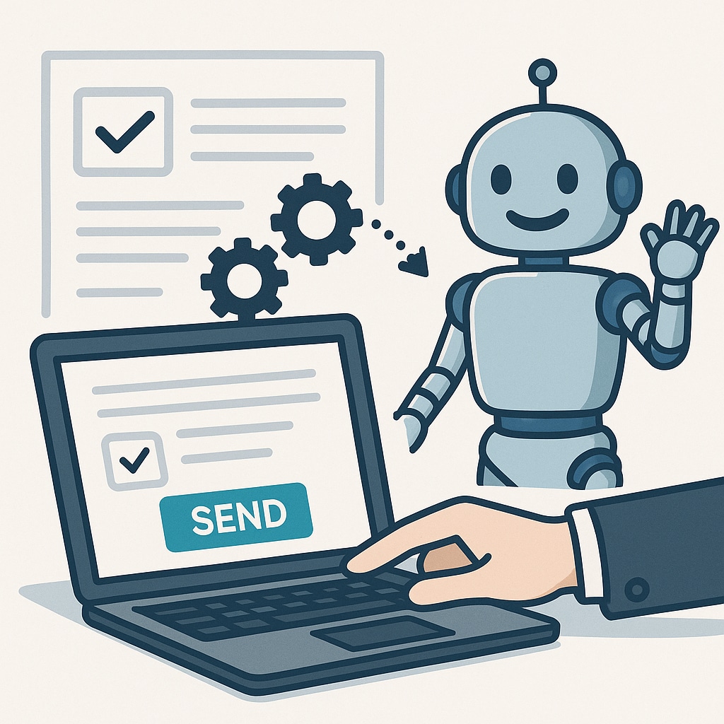 問い合わせフォームを代行入力・送信します リストを基に自動入力、送信結果をレポート化 イメージ1