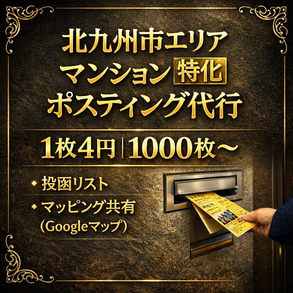 北九州市のマンションへポスティング代行します 1枚4円・1000枚〜／投函リスト＆地図共有 イメージ1