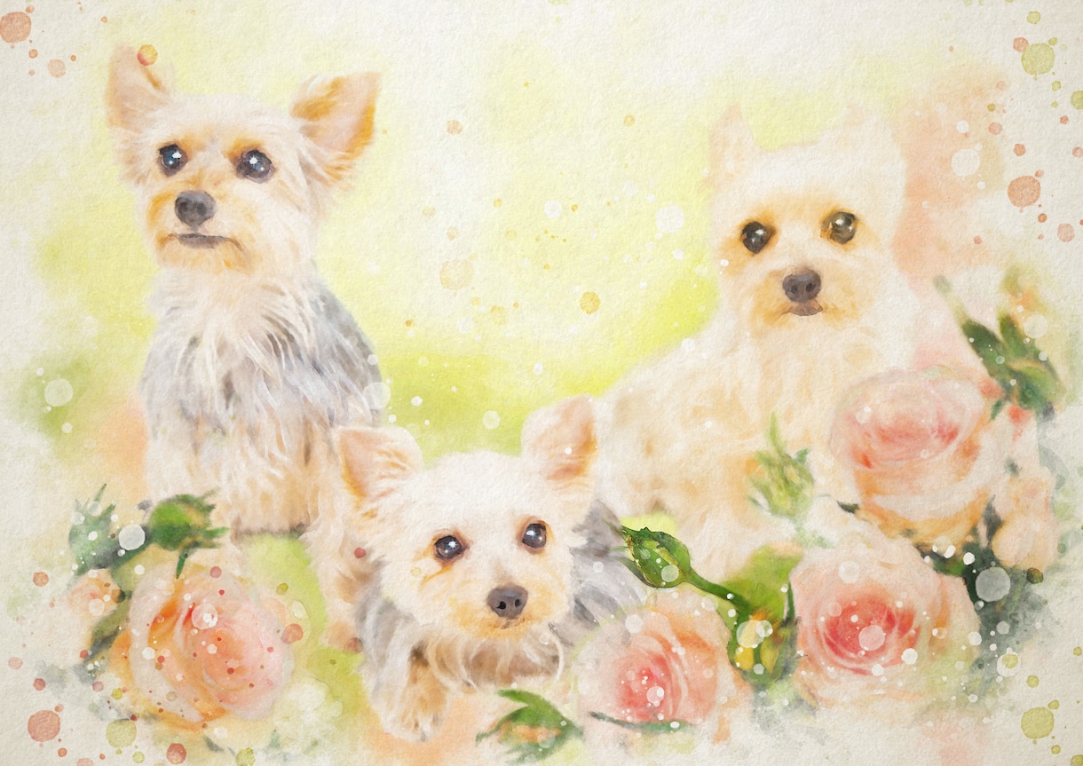 ふんわり優しいペットの水彩画風似顔絵お作りします デジタルデータ納品♡A4サイズプリントプレゼント*ᴗ ᴗ)⁾ イメージ3