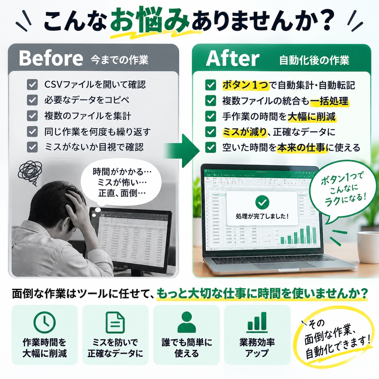 Excel・CSVの集計・転記を自動化します 毎月繰り返している面倒なExcel作業をボタン1つに イメージ2