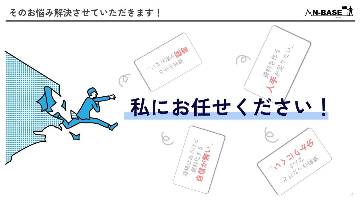 約20年の経験を活かし、相手に響く資料を作成します チャレンジを続けるあなたを全力でサポートします。 イメージ4