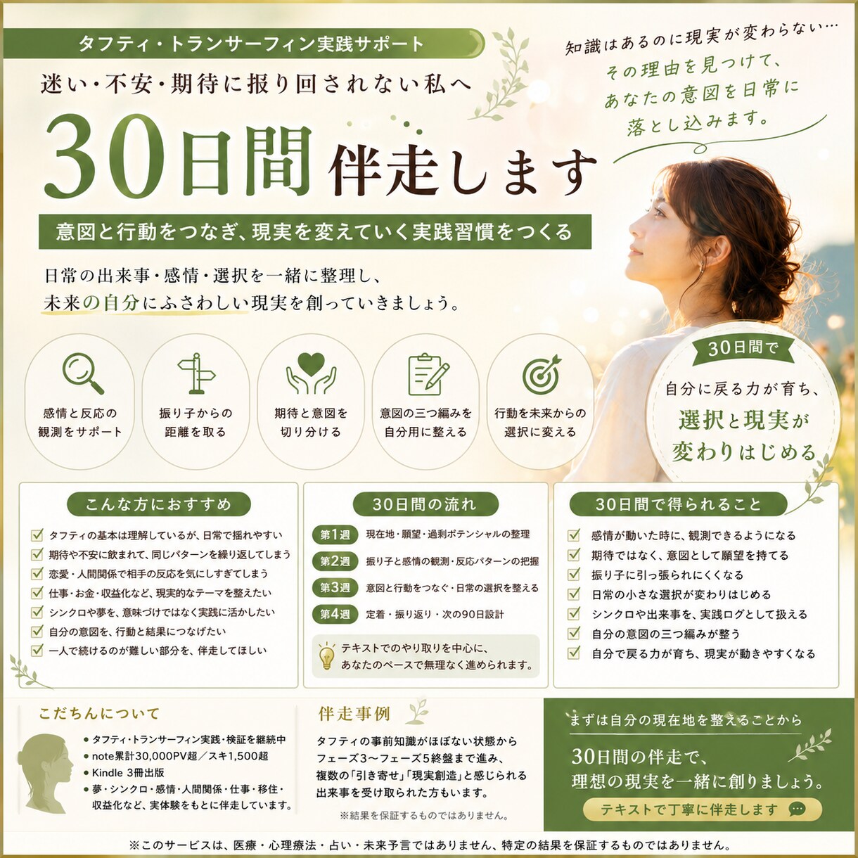 初級編：30日間｜意図を日常に定着実践伴走をします 意図を日常の選択へつなぎ、自分で進める型を作ります イメージ2