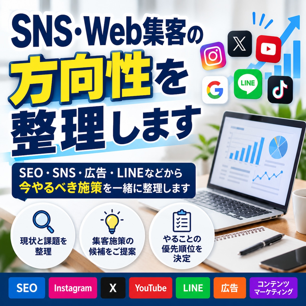 SNS・Web集客の方向性整理します SEO・SNS・広告・LINEなどやるべき施策を一緒に整理 イメージ1