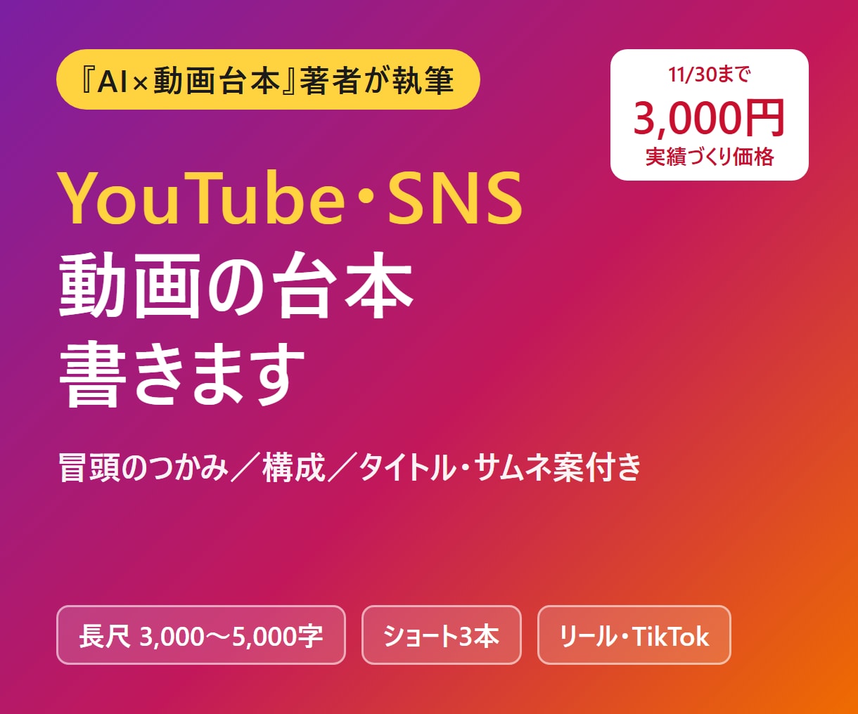 伝わるYouTube・SNS動画の台本を書きます 『AI×動画台本』著者が視聴者目線の構成で作成 イメージ1