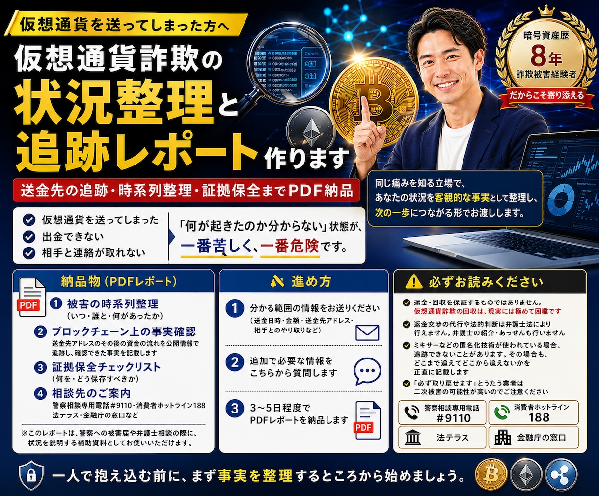 仮想通貨詐欺の状況整理と追跡レポート作ります 送金先の追跡・時系列整理・証拠保全までPDF納品 イメージ1