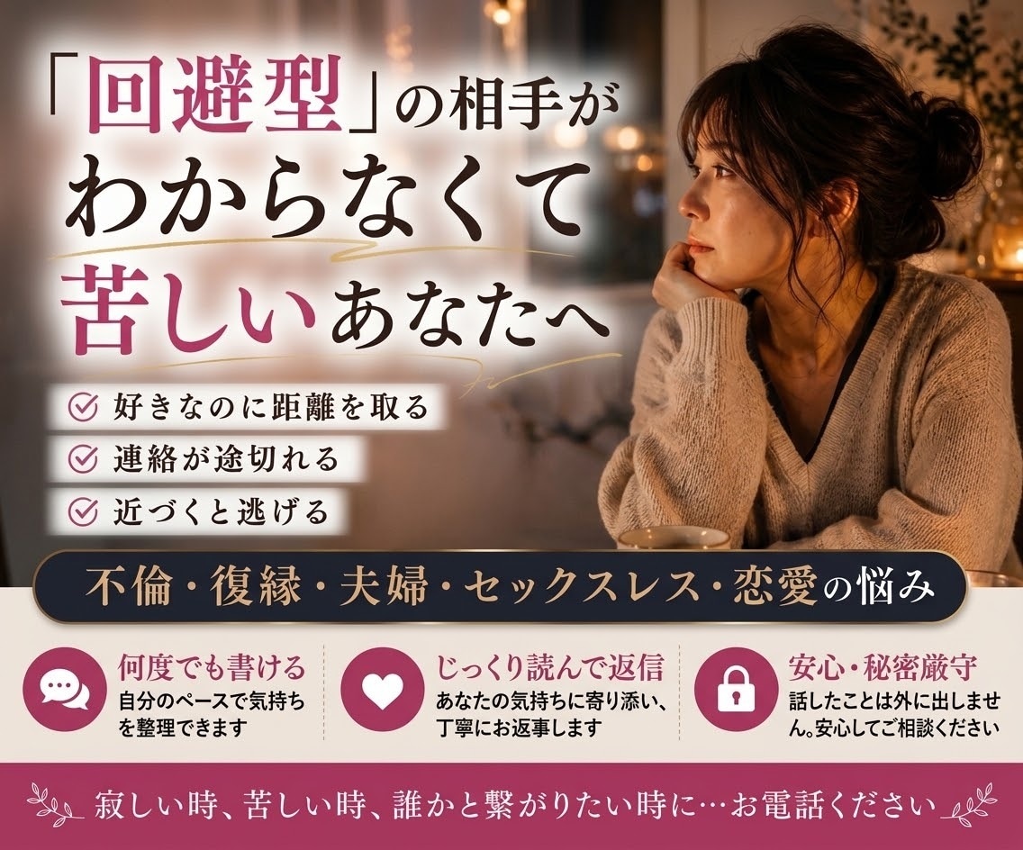 回避型の相手に悩むあなたの苦しい気持ちききます もう一人で闇の中を彷徨わなくていい イメージ1
