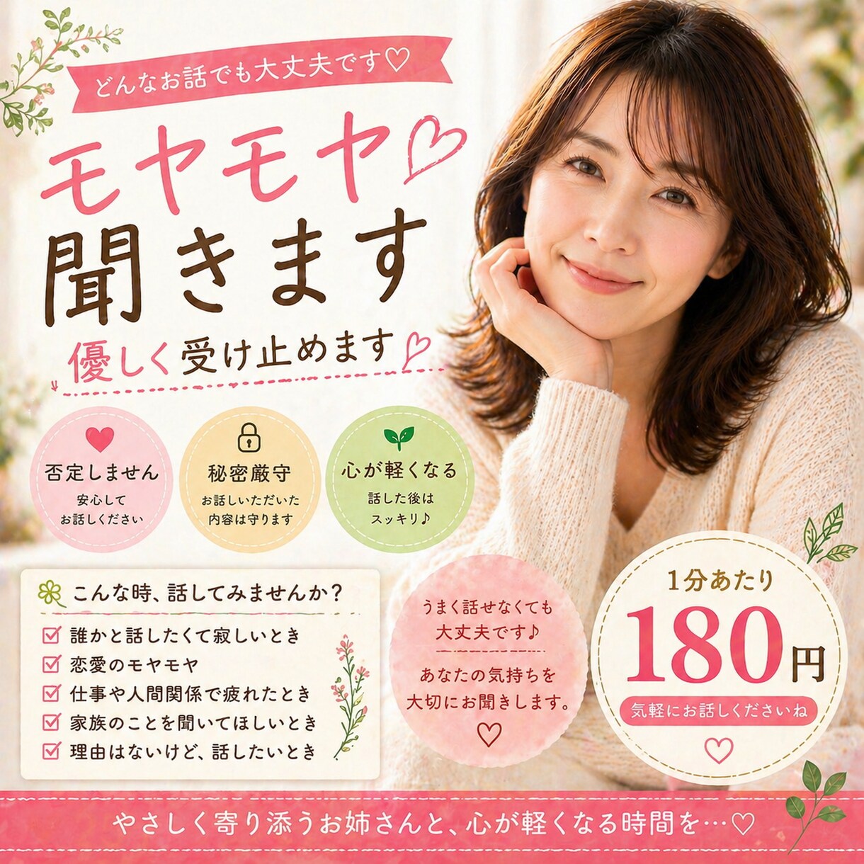 仕事・恋愛・人間関係のモヤモヤ、優しく聞きます 25年経験。否定せず安心してお話しください イメージ1