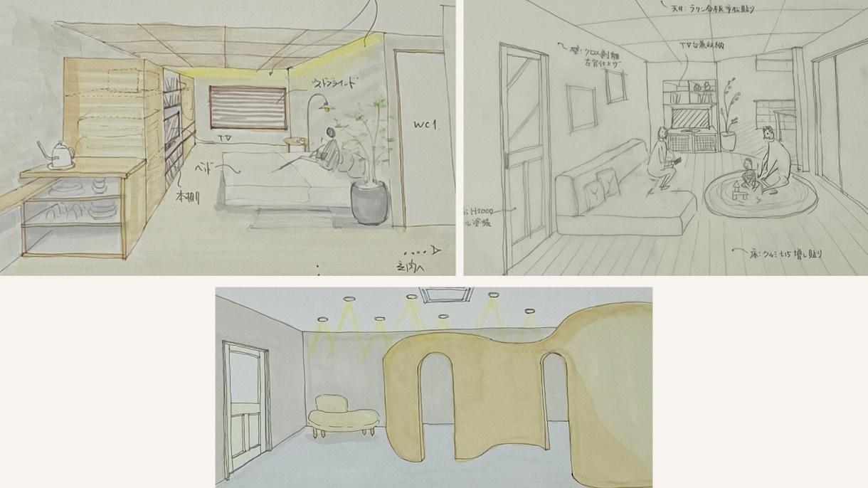 手描きの温かいパースでお部屋をイメージ化します CGじゃない、手書きの温かみで理想のお部屋を描きます。 イメージ2