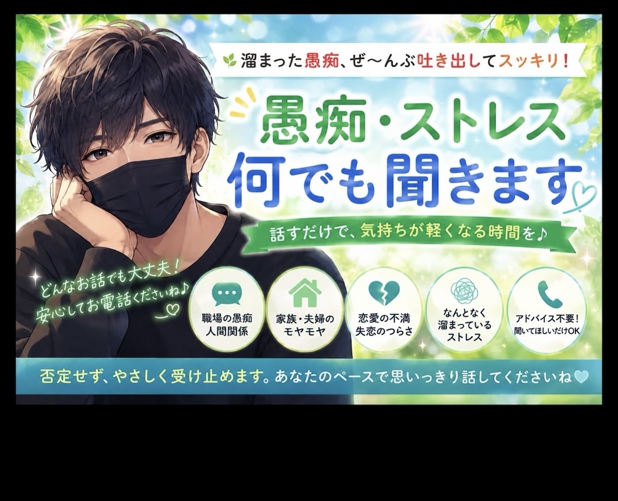 誰にも言えない愚痴、優しく聞きます 【女性限定☘️何でも気軽に話してね♪】 イメージ1