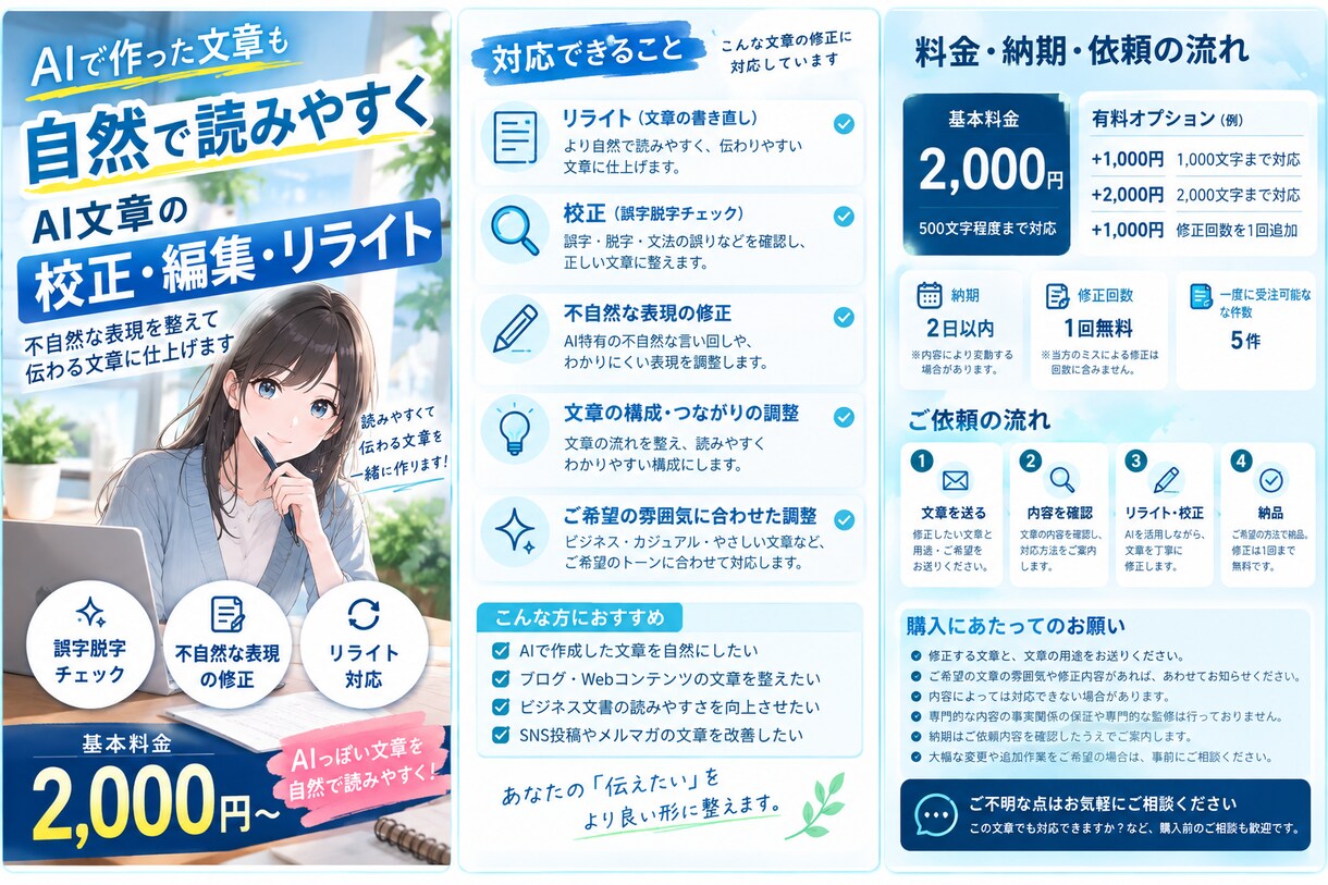 AI文章を自然で読みやすい文章にリライトします AI特有の不自然な表現を読みやすく整えます イメージ3
