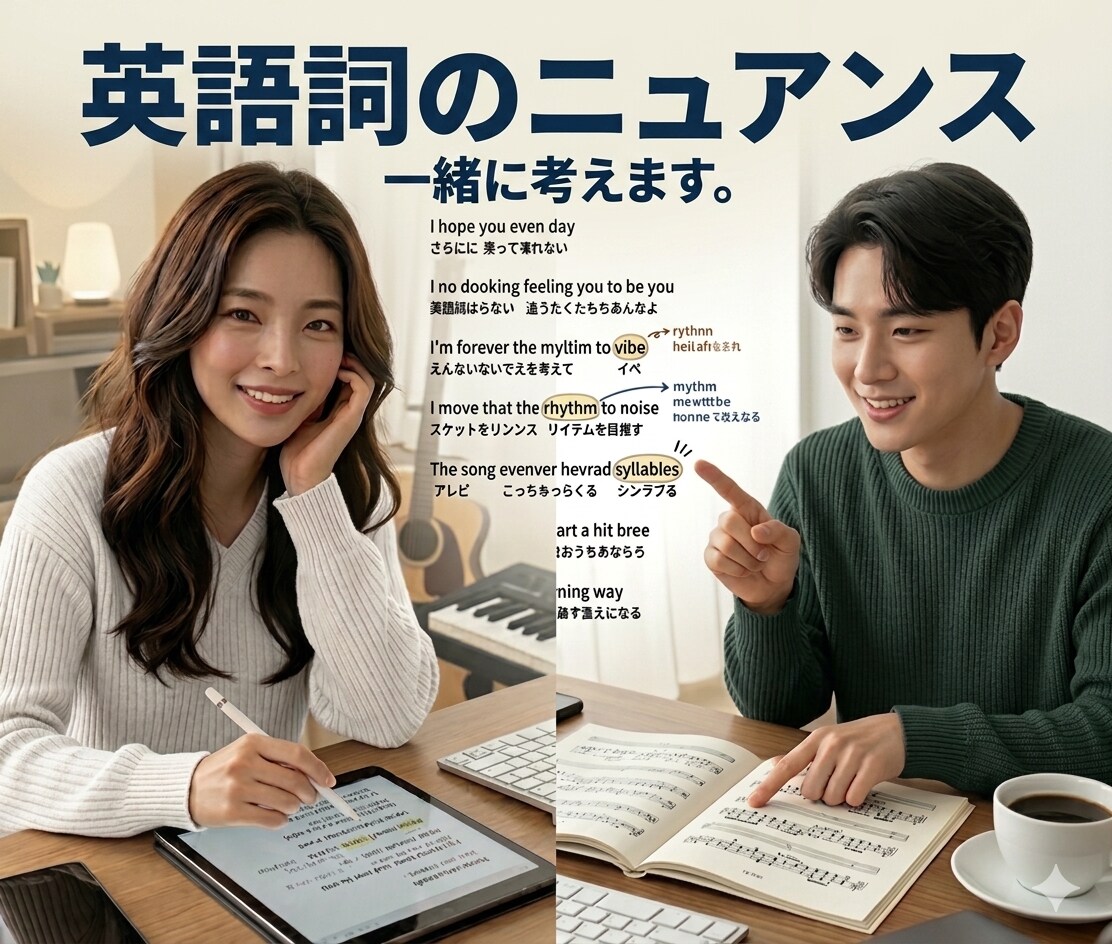 英語詞のニュアンスを一緒に考えます メロディと響きを活かす英作詞を目指す イメージ1