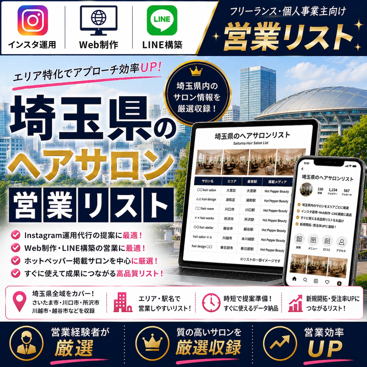 営業しやすい埼玉県のヘアサロンリストを売ります インスタ運用・Web制作・LINE構築向け厳選リスト① イメージ1
