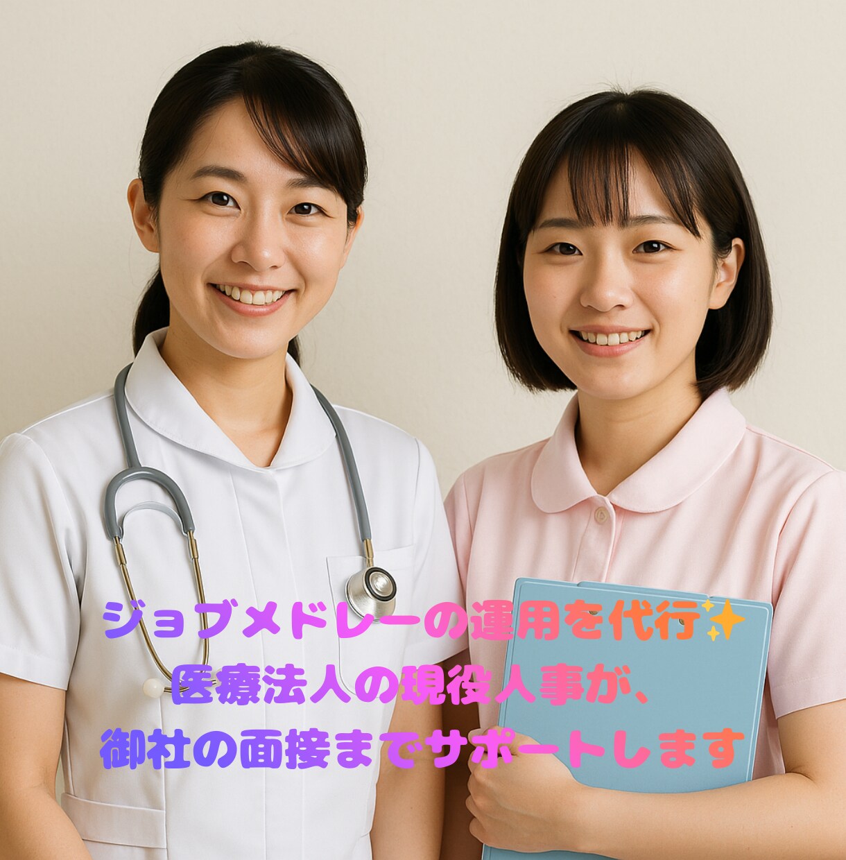 ジョブメドレーを運用し御社の採用を代行します 医療法人の現役人事が医療・介護施設の面接までをサポートします イメージ1