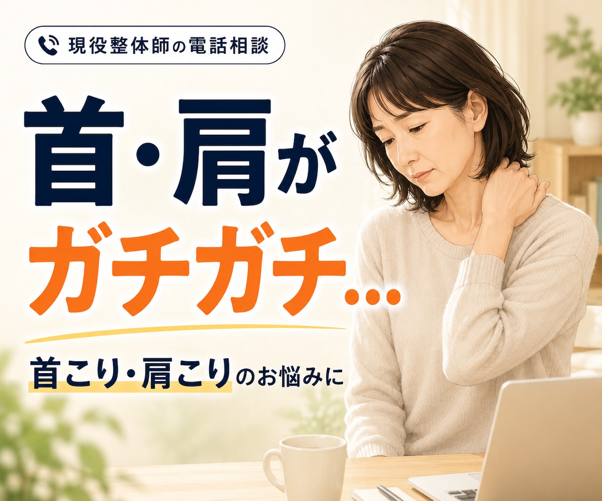 現役整体師が首こり・肩こりを電話でサポートします 首肩がつらい夜に。自宅でできるセルフケアを一緒に イメージ1