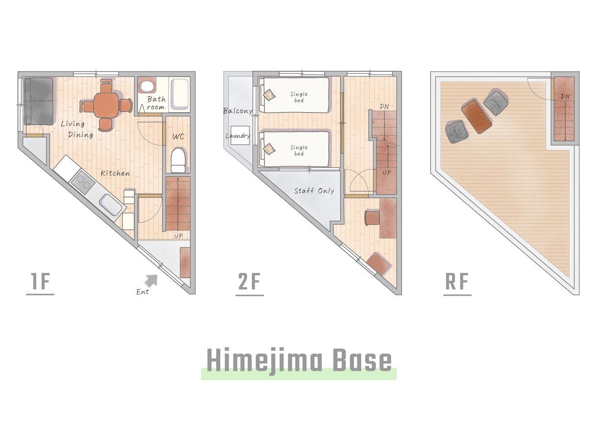 平面間取り図｜民泊の家具付き図を魅力的にします 一級建築士による手描きイラスト図面で差別化を イメージ4